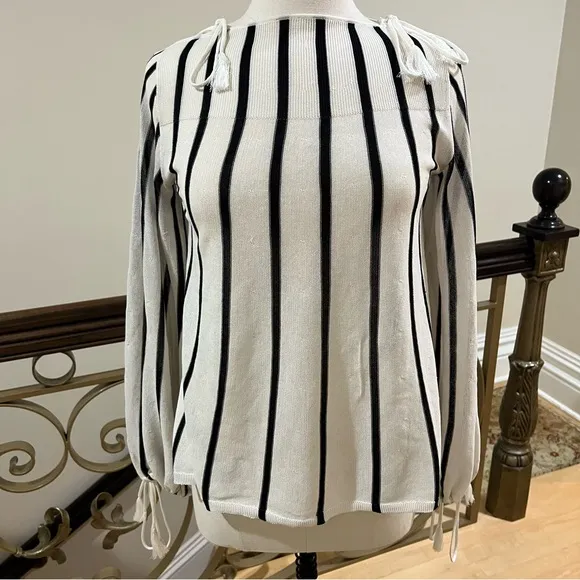 SEE BY CHLOÉ Black &amp; White Striped Lightweight Sweater—with flaw