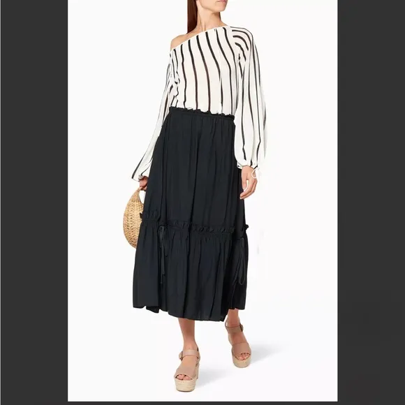 SEE BY CHLOÉ Black &amp; White Striped Lightweight Sweater—with flaw