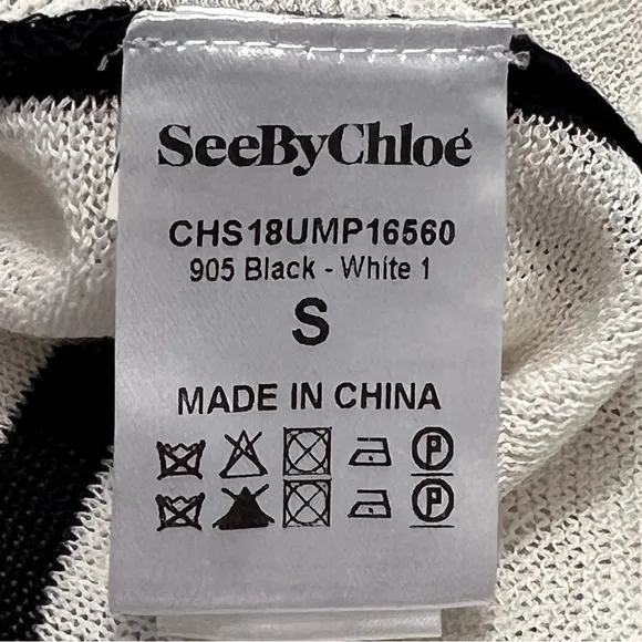 SEE BY CHLOÉ Black &amp; White Striped Lightweight Sweater—with flaw