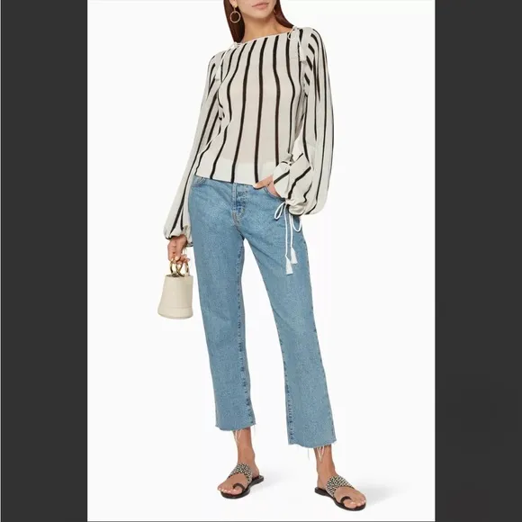SEE BY CHLOÉ Black &amp; White Striped Lightweight Sweater—with flaw
