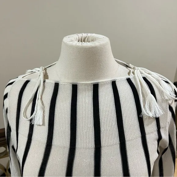SEE BY CHLOÉ Black &amp; White Striped Lightweight Sweater—with flaw