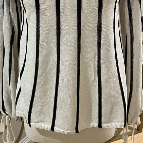 SEE BY CHLOÉ Black &amp; White Striped Lightweight Sweater—with flaw