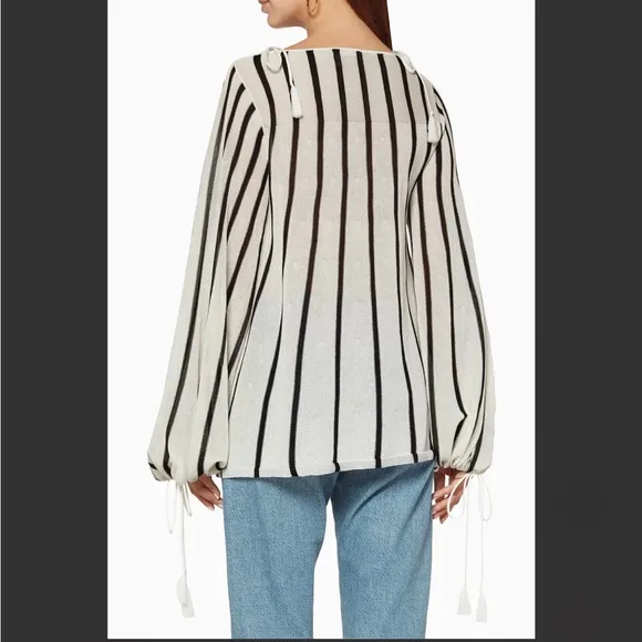 SEE BY CHLOÉ Black &amp; White Striped Lightweight Sweater—with flaw