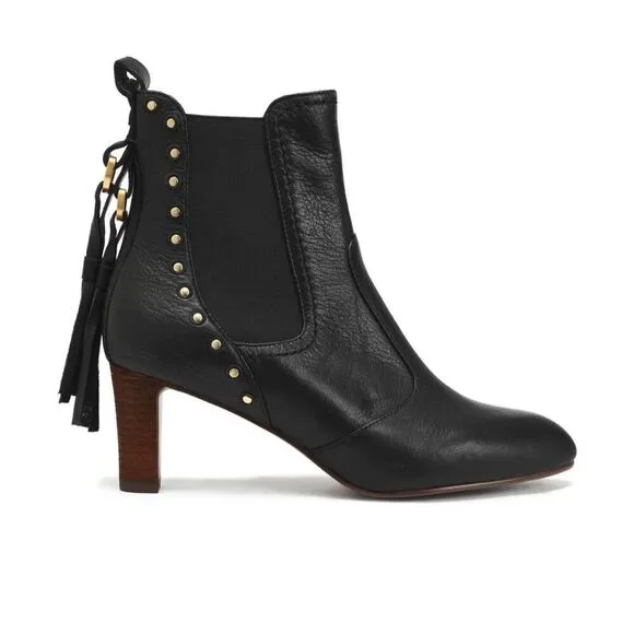 See by Chloé Dasha Studded Textured-Leather Ankle Boots Black Size 38