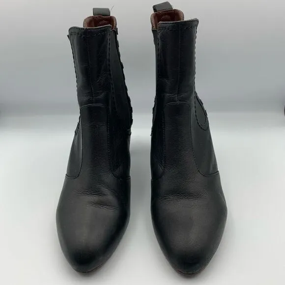 See by Chloé Dasha Studded Textured-Leather Ankle Boots Black Size 38