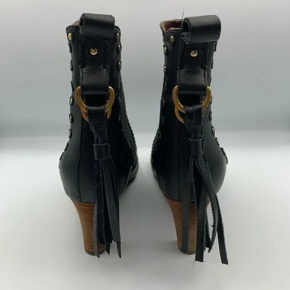 See by Chloé Dasha Studded Textured-Leather Ankle Boots Black Size 38