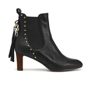 See by Chloé Dasha Studded Textured-Leather Ankle Boots Black Size 38