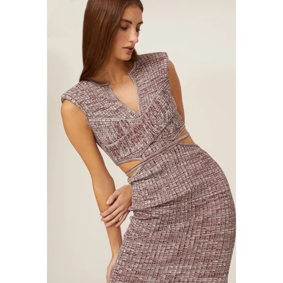 SELF-PORTRAIT Rib Knit Crossover Front Sleeveless Cutout Bodycon Midi Dress S