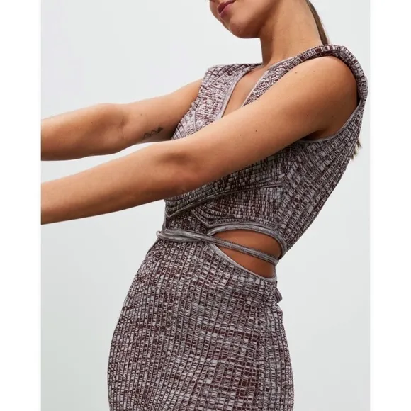 SELF-PORTRAIT Rib Knit Crossover Front Sleeveless Cutout Bodycon Midi Dress S