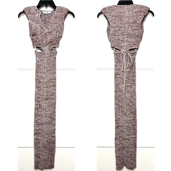 SELF-PORTRAIT Rib Knit Crossover Front Sleeveless Cutout Bodycon Midi Dress S