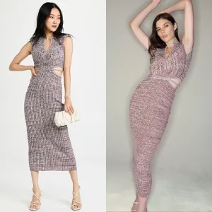 SELF-PORTRAIT Rib Knit Crossover Front Sleeveless Cutout Bodycon Midi Dress S