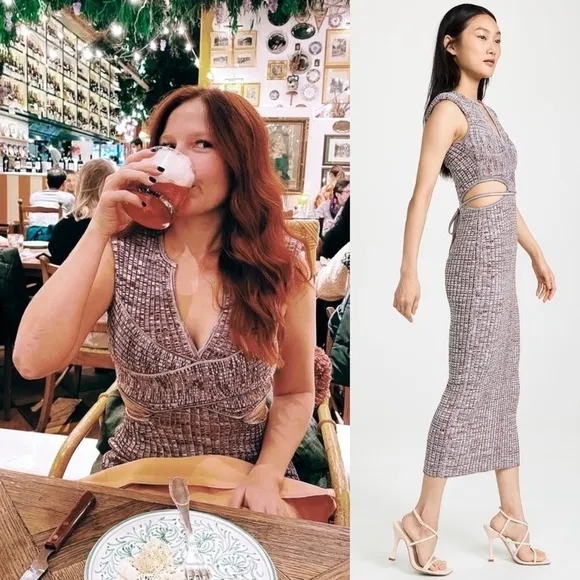 SELF-PORTRAIT Rib Knit Crossover Front Sleeveless Cutout Bodycon Midi Dress S