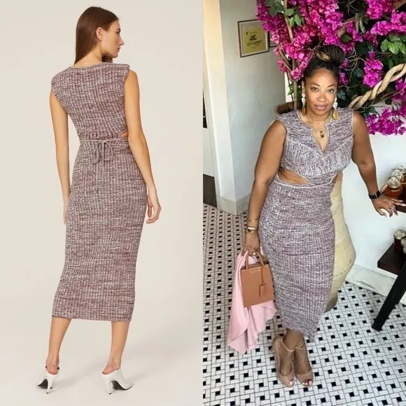 SELF-PORTRAIT Rib Knit Crossover Front Sleeveless Cutout Bodycon Midi Dress S