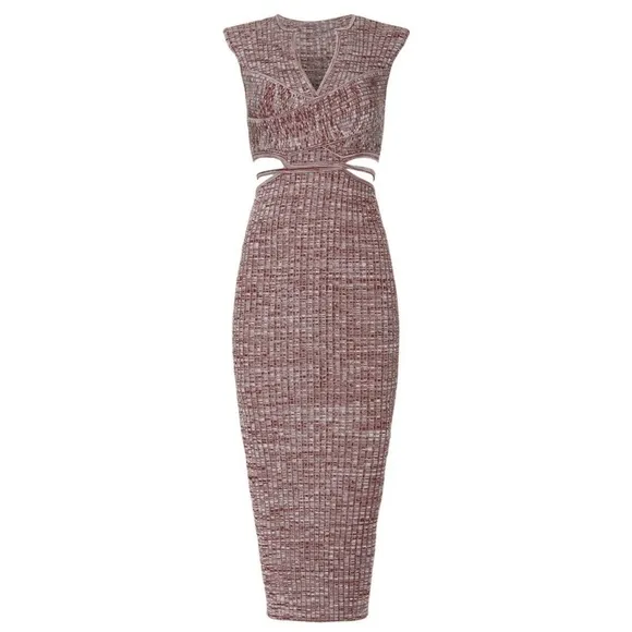 SELF-PORTRAIT Rib Knit Crossover Front Sleeveless Cutout Bodycon Midi Dress S