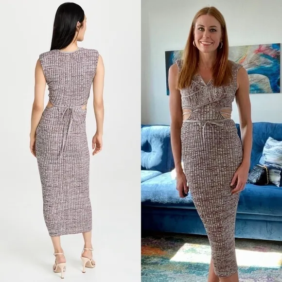 SELF-PORTRAIT Rib Knit Crossover Front Sleeveless Cutout Bodycon Midi Dress S
