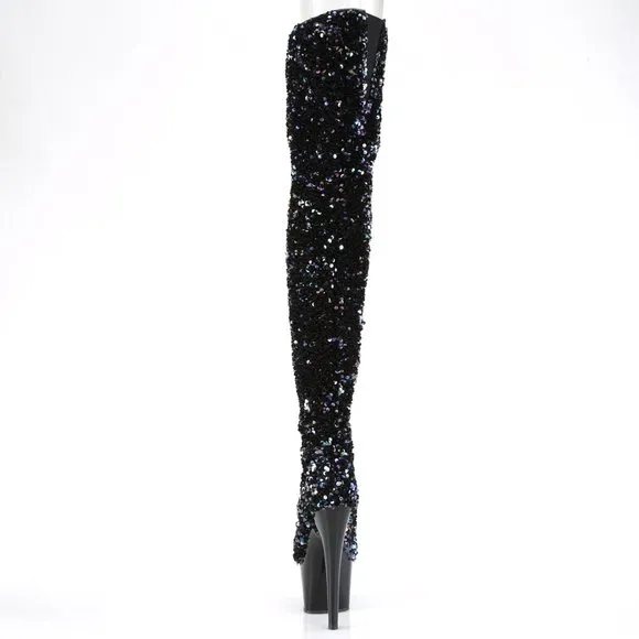 Sequin Platform Heel Thigh High Boots