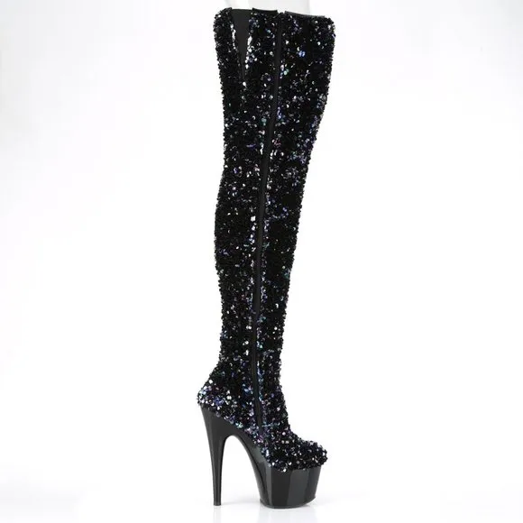 Sequin Platform Heel Thigh High Boots