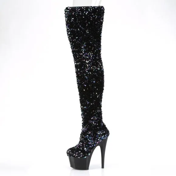 Sequin Platform Heel Thigh High Boots