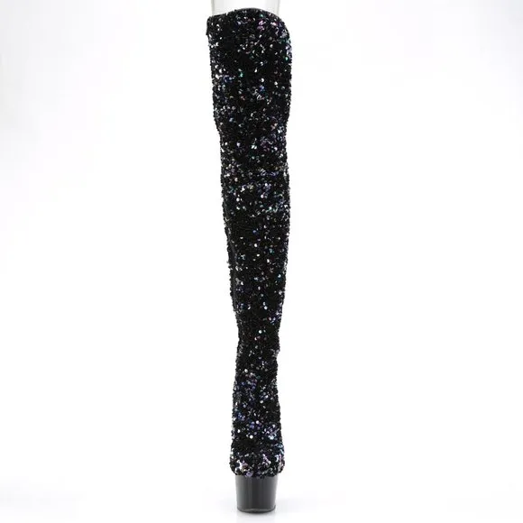 Sequin Platform Heel Thigh High Boots