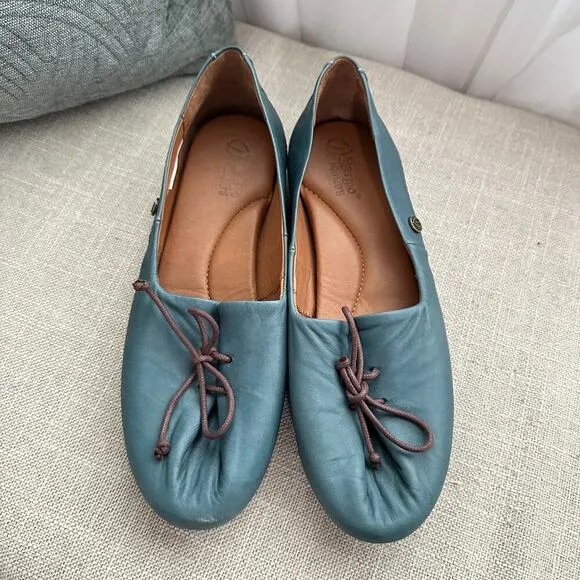 Sergio Tamani Tuka Women's Leather Tie Top Blue Flats Shoes Sz 38 (7.5)