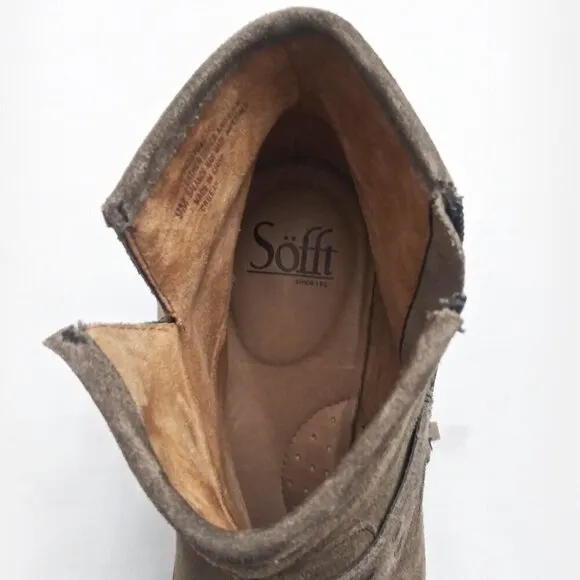 Söfft ALLENE Suede Moto Bootie Studs Buckles Side Zip Western Cowboy Boots Taupe