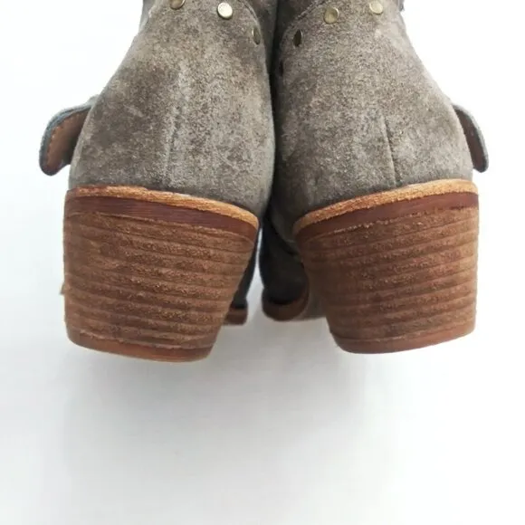 Söfft ALLENE Suede Moto Bootie Studs Buckles Side Zip Western Cowboy Boots Taupe