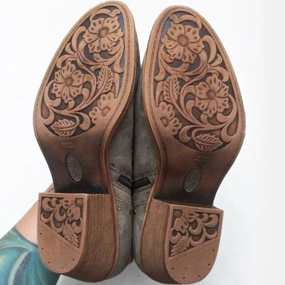 Söfft ALLENE Suede Moto Bootie Studs Buckles Side Zip Western Cowboy Boots Taupe