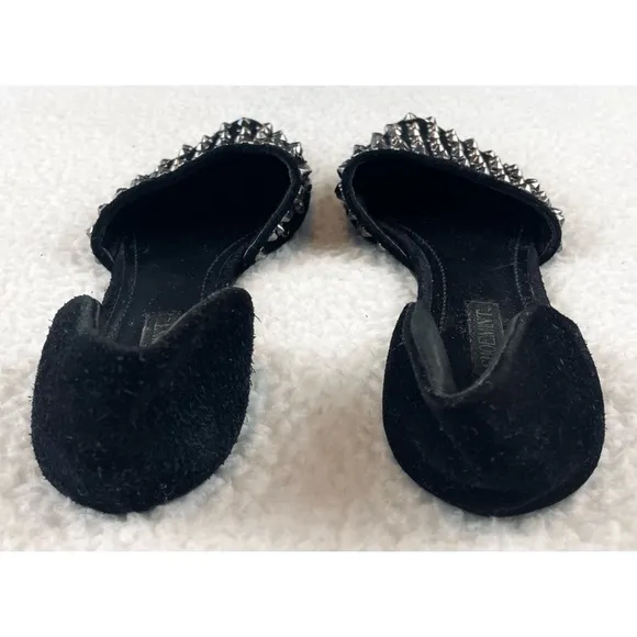 SHOEMINT • Cameron Black Suede Studded Pointed-Toe Flats