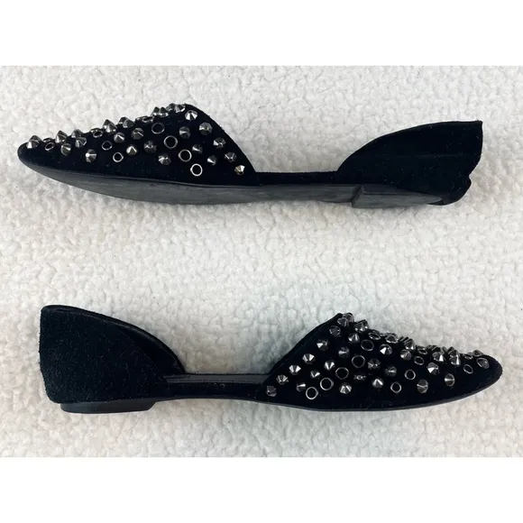 SHOEMINT • Cameron Black Suede Studded Pointed-Toe Flats