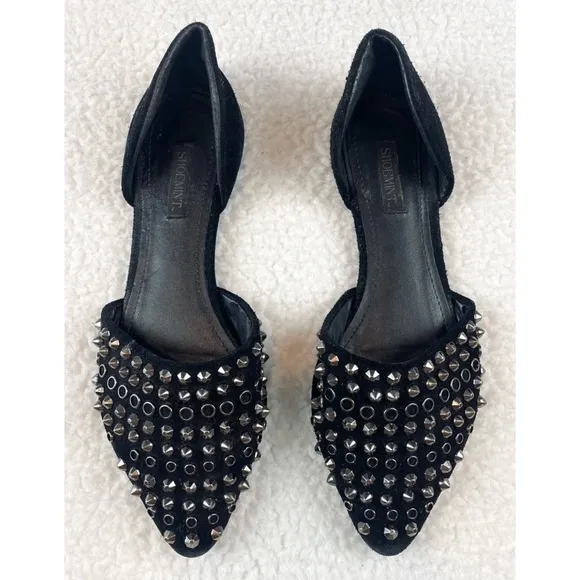 SHOEMINT • Cameron Black Suede Studded Pointed-Toe Flats
