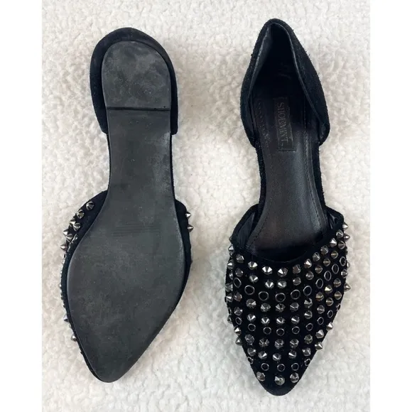 SHOEMINT • Cameron Black Suede Studded Pointed-Toe Flats