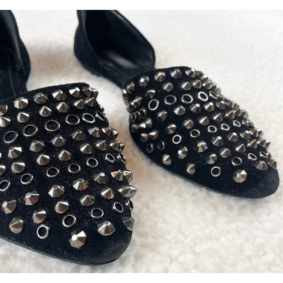 SHOEMINT • Cameron Black Suede Studded Pointed-Toe Flats