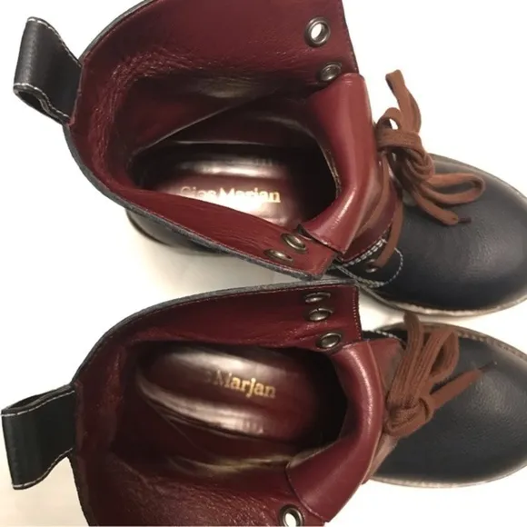 SIES MARJAN Lace-up Leather Platform Boots In Blue