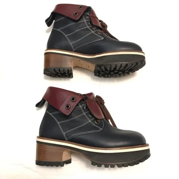 SIES MARJAN Lace-up Leather Platform Boots In Blue