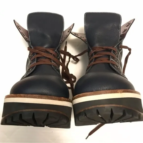 SIES MARJAN Lace-up Leather Platform Boots In Blue