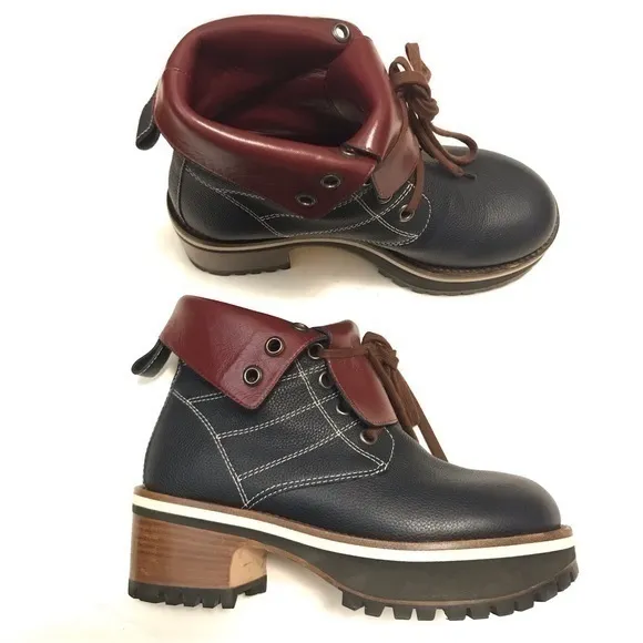 SIES MARJAN Lace-up Leather Platform Boots In Blue