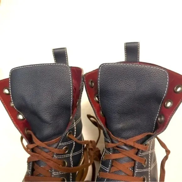 SIES MARJAN Lace-up Leather Platform Boots In Blue