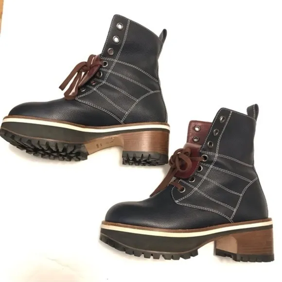 SIES MARJAN Lace-up Leather Platform Boots In Blue