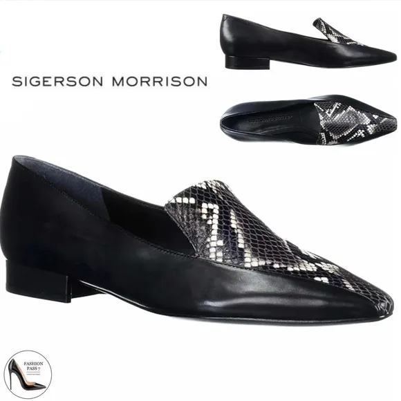 Sigerson Morrison Calida Roccia Loafers Snakeskin Black Leather Flat Shoes 37