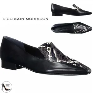 Sigerson Morrison Calida Roccia Loafers Snakeskin Black Leather Flat Shoes 37