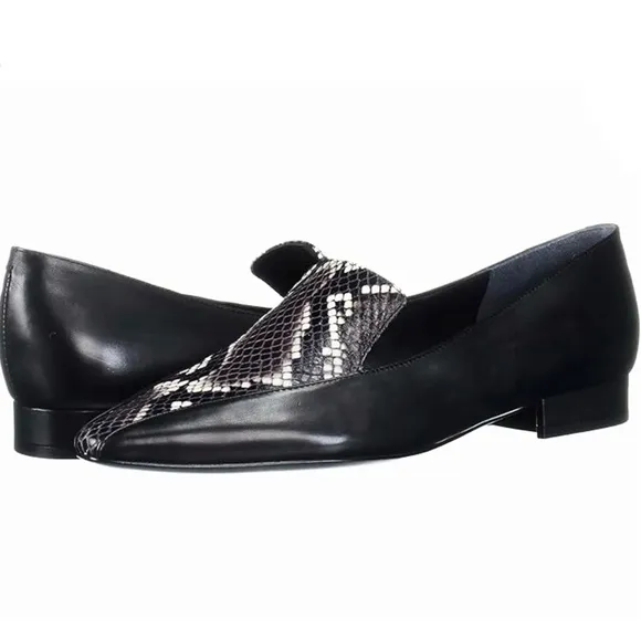 Sigerson Morrison Calida Roccia Loafers Snakeskin Black Leather Flat Shoes 37