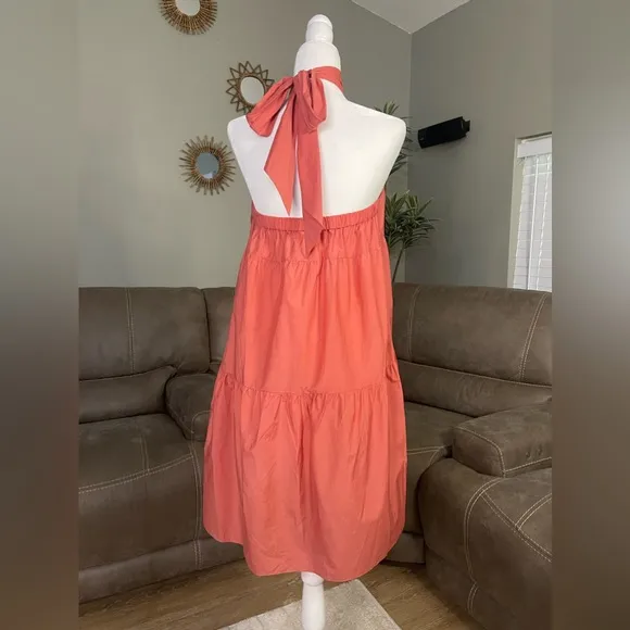 SO CHIC NWT Theory Tech Lawn Halter Tier Mini Dress in Pink Coral Sz M Medium