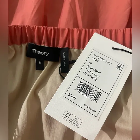 SO CHIC NWT Theory Tech Lawn Halter Tier Mini Dress in Pink Coral Sz M Medium