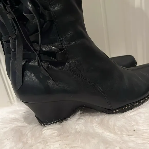 Sofft black leather knee boots side zip back lace up Whimsigoth witchy boho 8.5