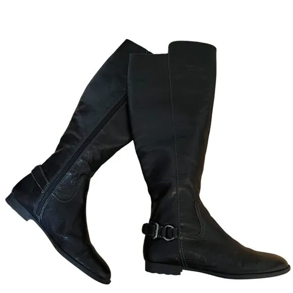 Sofft Black Leather Tall Knee High Riding Boots With Buckle Accent Size 6