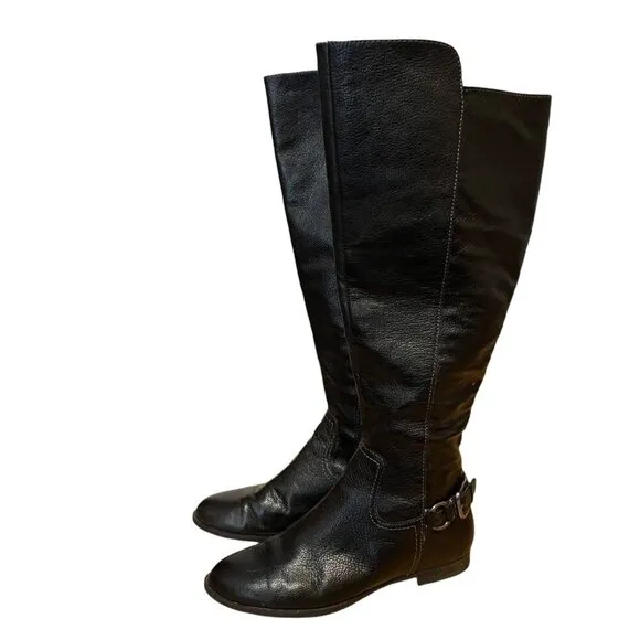 Sofft Black Leather Tall Knee High Riding Boots With Buckle Accent Size 6