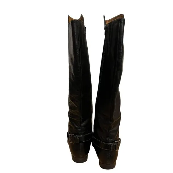 Sofft Black Leather Tall Knee High Riding Boots With Buckle Accent Size 6