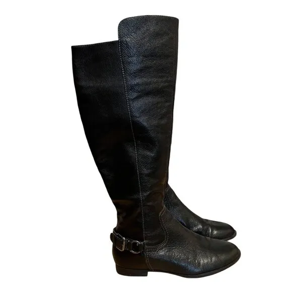 Sofft Black Leather Tall Knee High Riding Boots With Buckle Accent Size 6