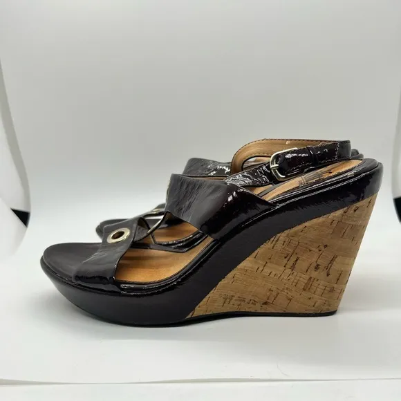 Sofft Patent Leather Grommet Cork Wedges