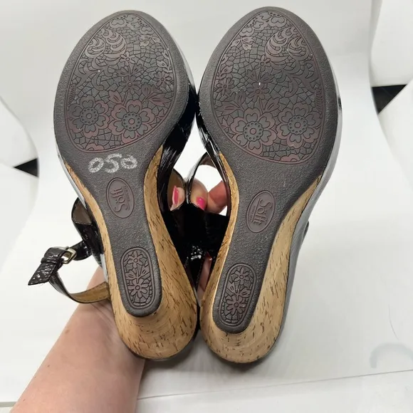 Sofft Patent Leather Grommet Cork Wedges